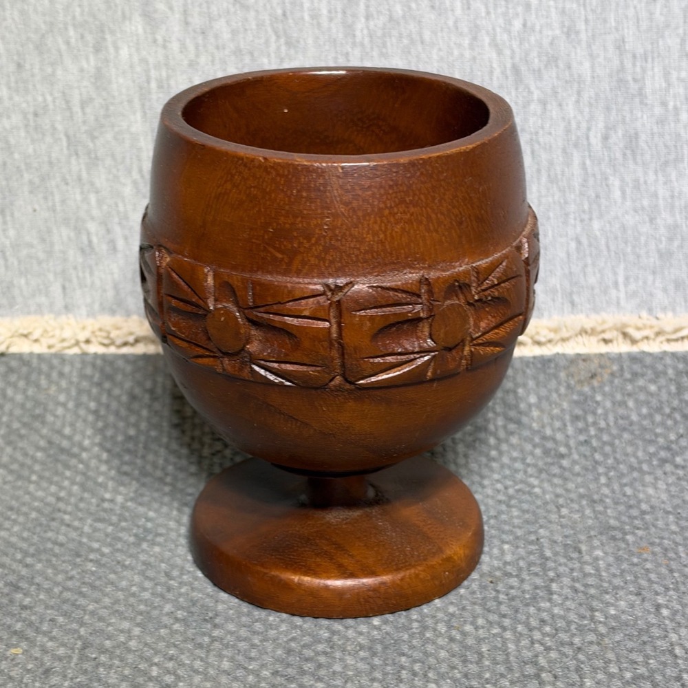 VTG Hand Carved Wooden Goblet Philippines Pedestal Tropical Trinket Holder